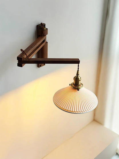 Swing Arm Walnut Wall Light