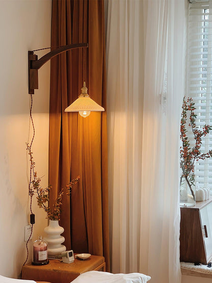 Swing Arm Walnut Wall Light