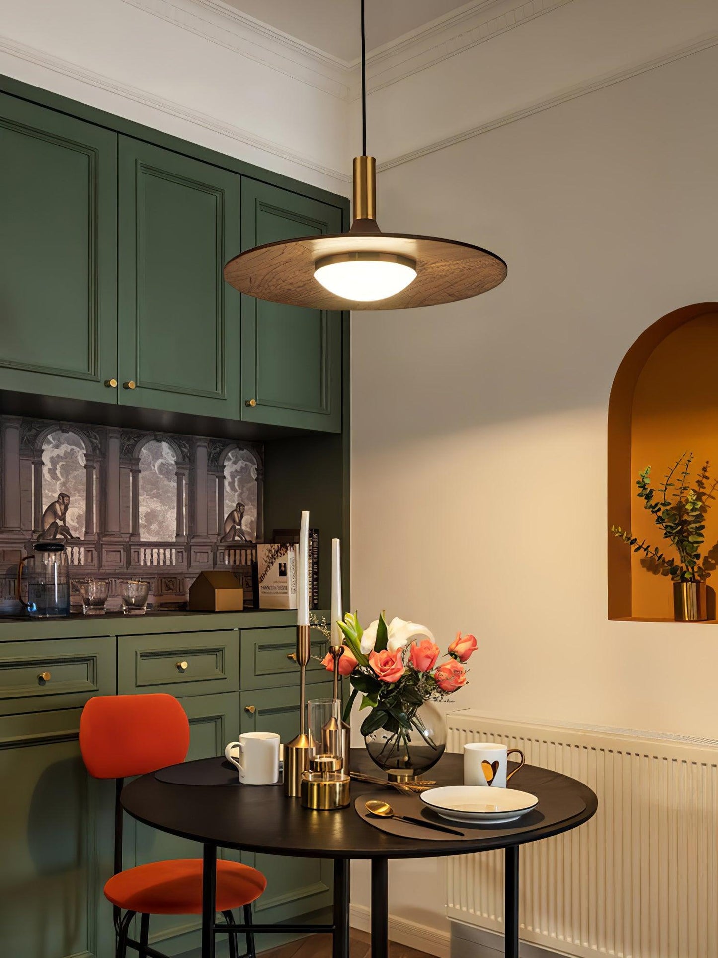 Walnut Wood Dish Pendant Light