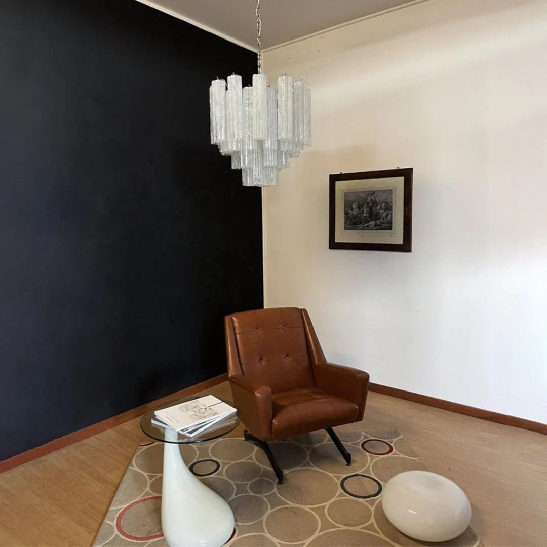 White Murano Glass Tube Chandelier