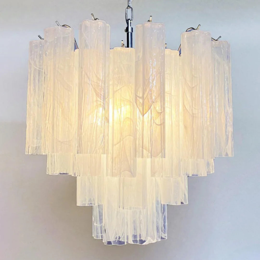 White Murano Glass Tube Chandelier