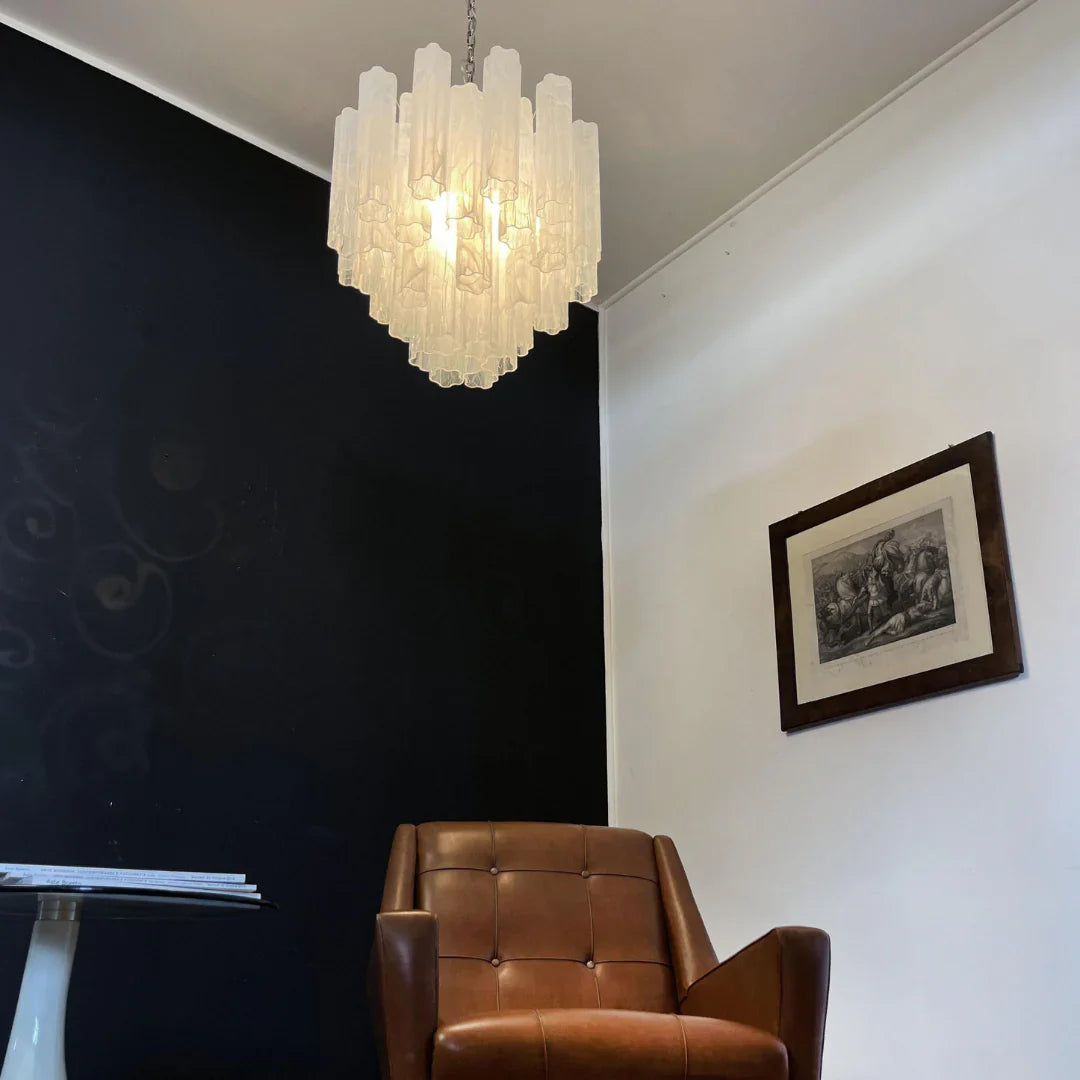 White Murano Glass Tube Chandelier