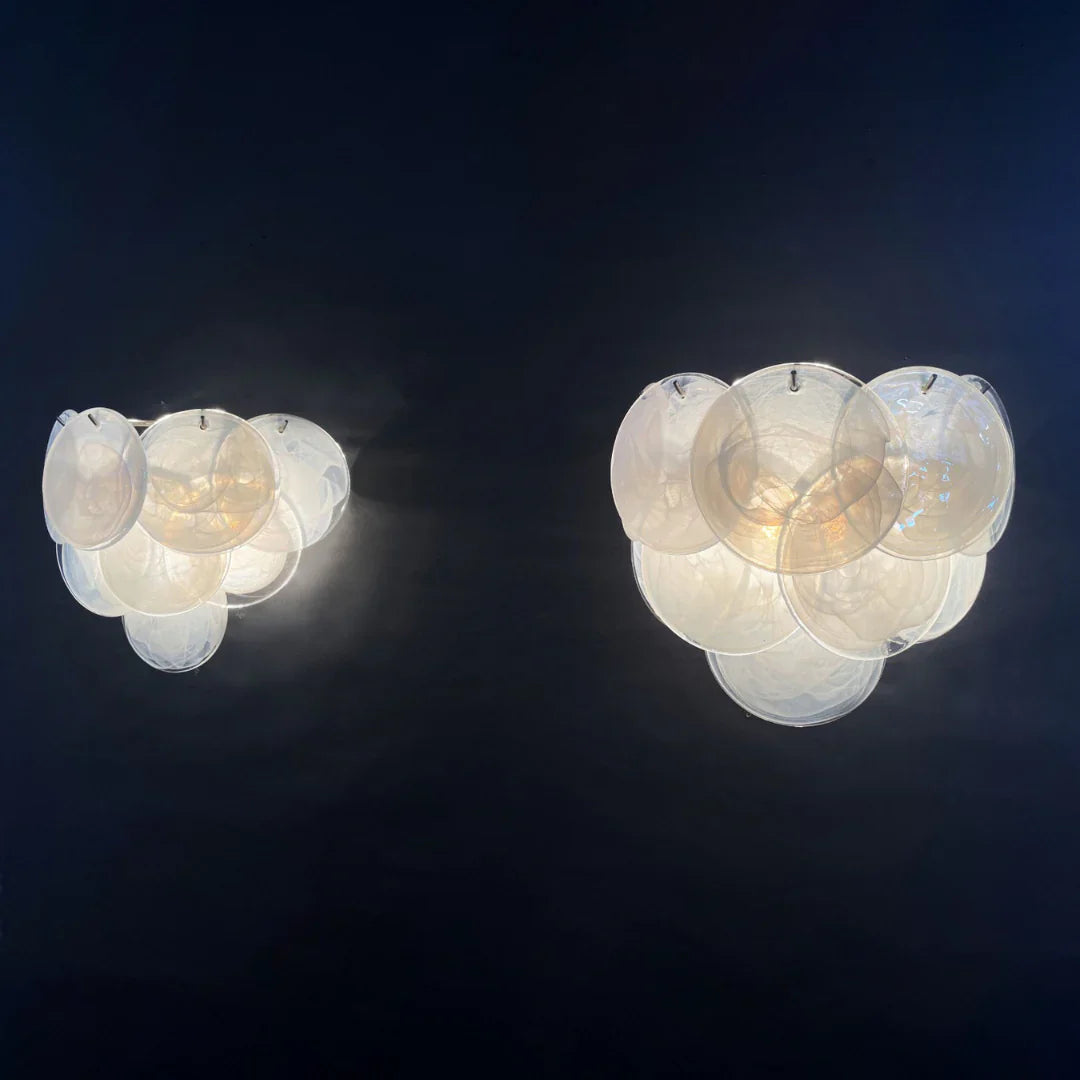White Murano Disc Glass Wall Sconce