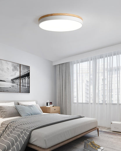 White Round Wooden Ceiling Lamp