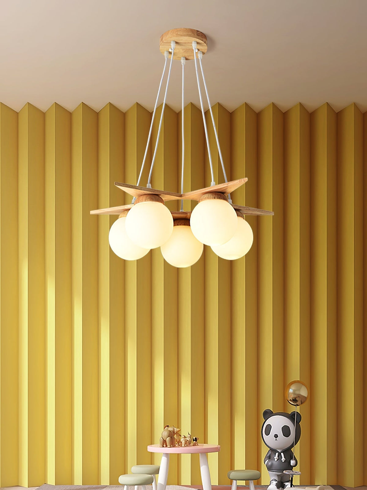 Wooden Star With Glass Chandelier