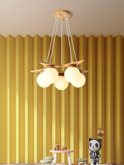 Wooden Star With Glass Chandelier