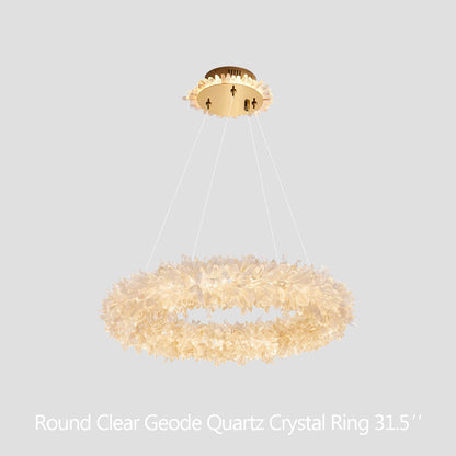 24-47 Inch Round Clear Geode Quartz Crystal Ring Pendant Light Modern Chandelier for Living Room